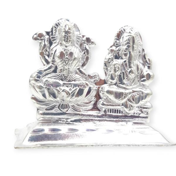 Elegant Godess Lakshmi and Lord Ganpati Silver Idol